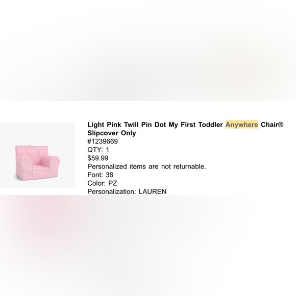 My first chair Pottery Barn Kids, SLIP COVER ONLY - Picture 3 of 5